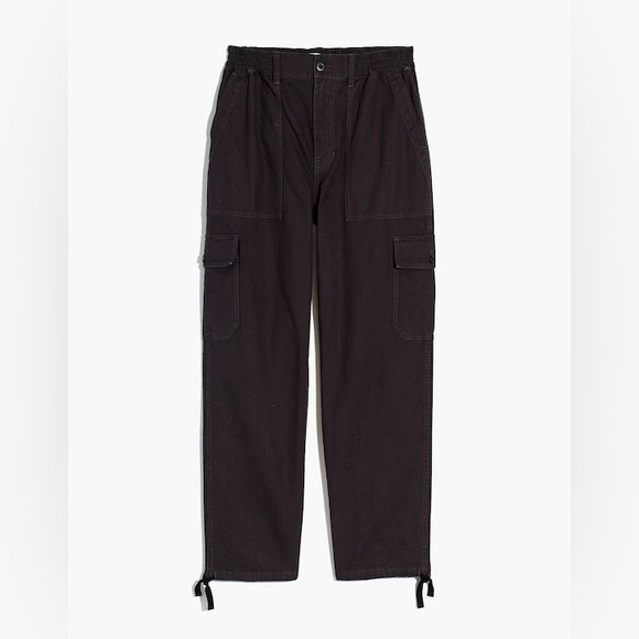 Madewell Garment-Dyed Cargo Jogger Pants Black Coal Size 31 Baggy Pull On Ankle - Picture 15 of 15